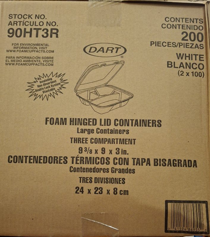 9"x9" Foam Take-Out Container 3-Compartment- FTO3/FTO3X