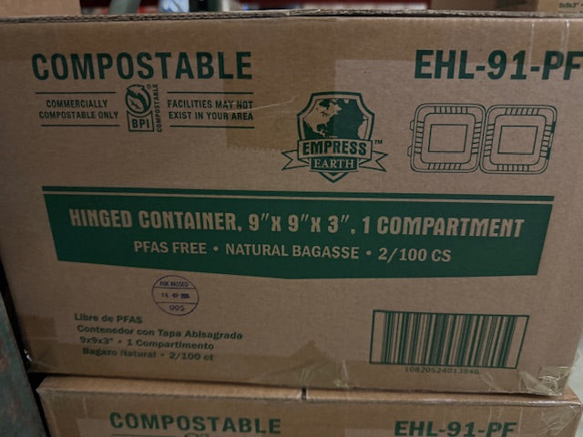 9"x9" 1-Compartment Compostable Take-Out- G09