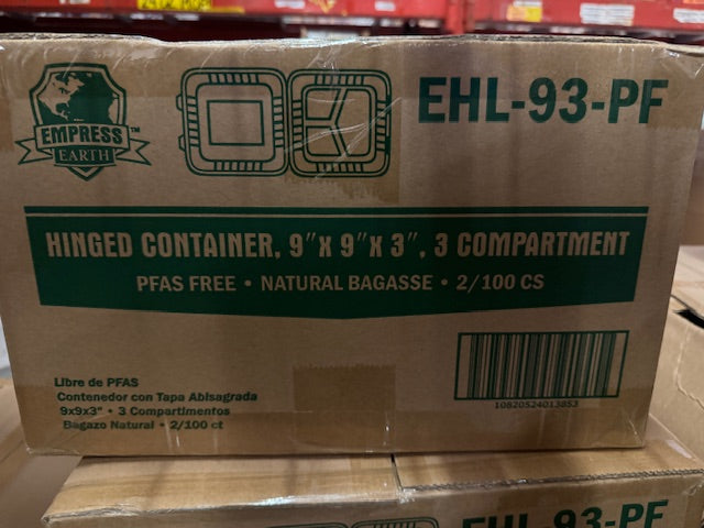 9"x9" 3-Comparment Compostable Take-Out Container- G093