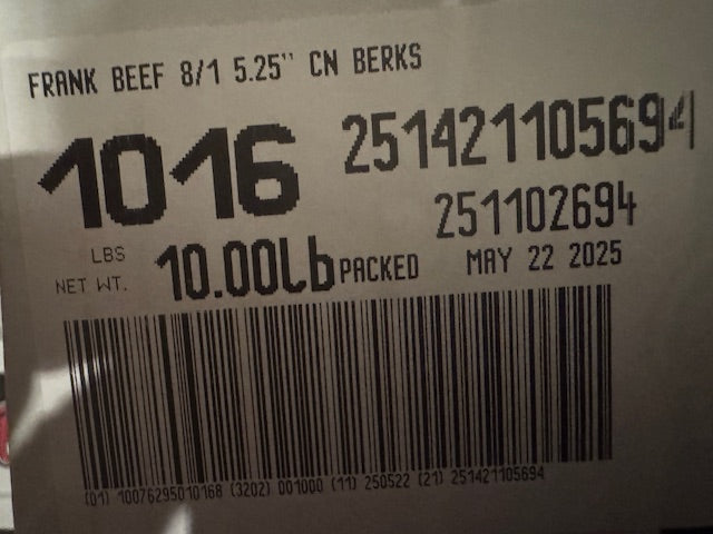 Berk's 1016 All-Beef Franks 8-1- BBF