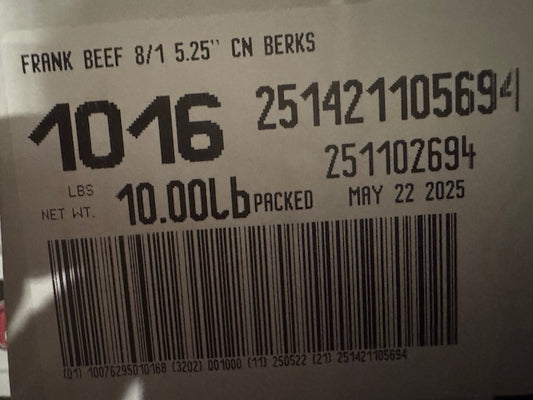 Berk's 1016 All-Beef Franks 8-1- BBF